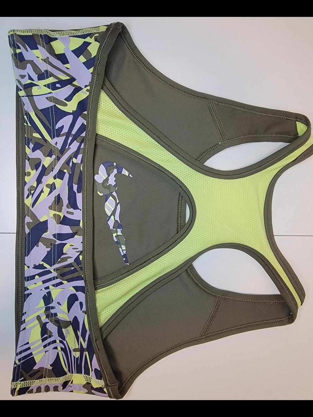 Nike Olive & Lime Racerback Sports Bra -- REVERSIBLE